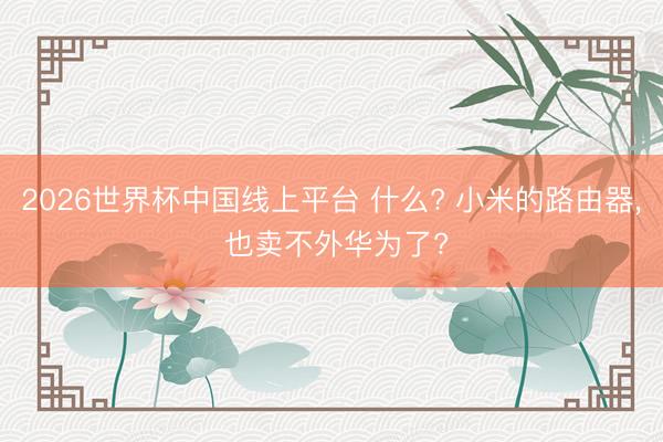 2026世界杯中国线上平台 什么? 小米的路由器， 也卖不外华为了?