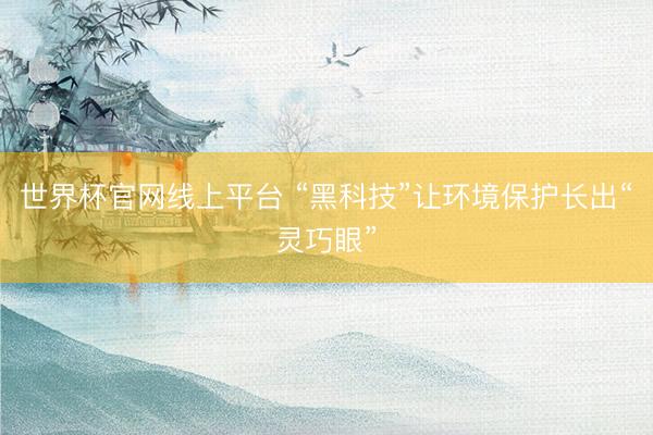 世界杯官网线上平台 “黑科技”让环境保护长出“灵巧眼”